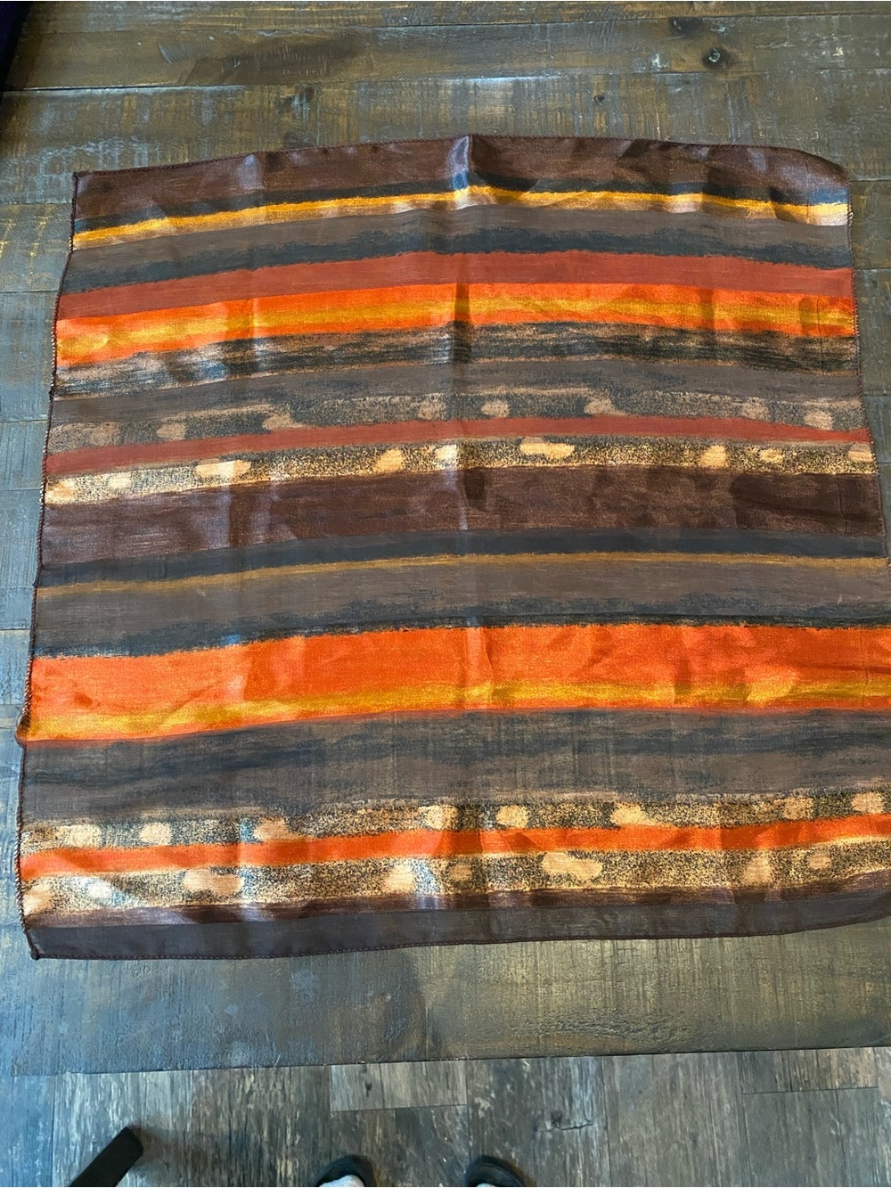 Vintage Silk Scarf Abstract Striped Rust Brown Gold Earth Tones